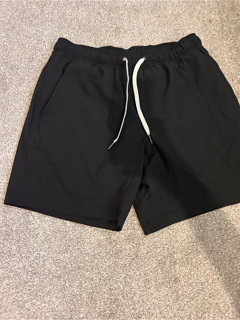 Men's Black Athletic Drawstring Shorts with White Cord